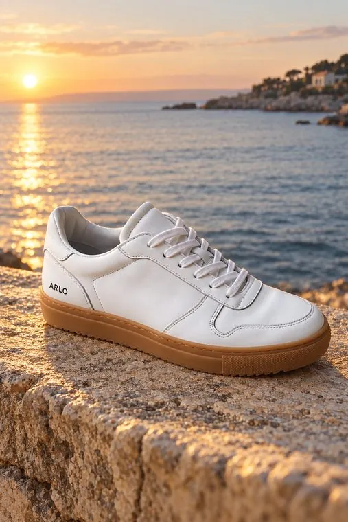 Derselbe Sneaker am Meer.